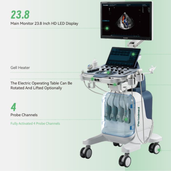 Revo T2 ultrasound machine with multi-port transducer setup for multi-specialty imaging